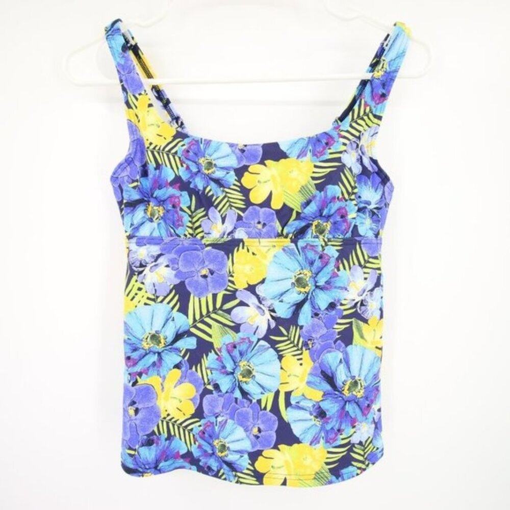 NWOT Lands End Swim Tankini Top Purple Yellow Floral Tropical Size 2P - Picture 1 of 9